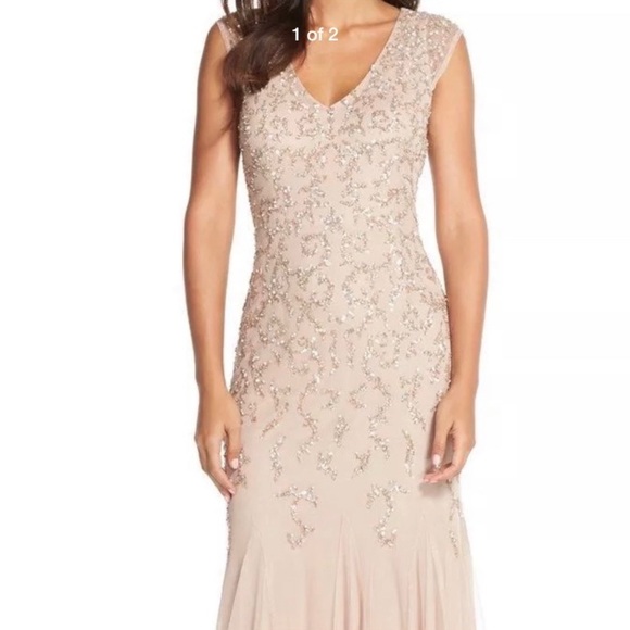 Aidan Mattox beaded cap sleeves V-Neck mermaid Long Dress - Picture 7 of 12